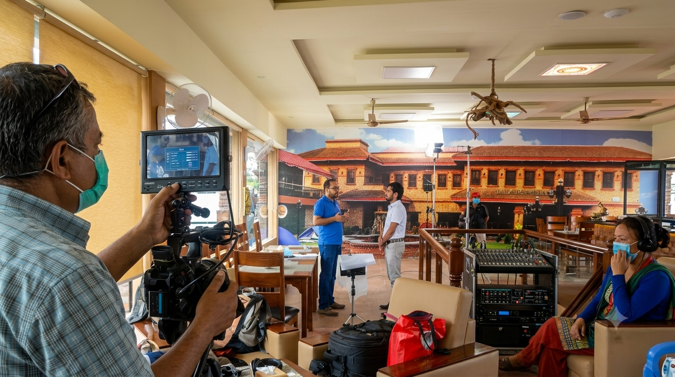 Film crew capturing a documentary on location
